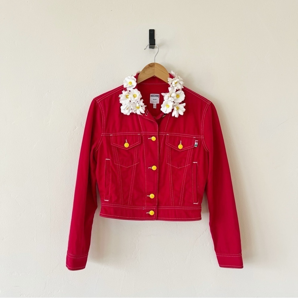 Vintage MOSCHINO "Love Me, Love Me Not" Daisy Collar Denim Jacket - Picture 3 of 14